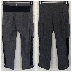 LULULEMON Heathered Gray Mesh Crop Legging Pockets Size 4‎